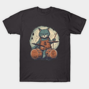 Vintage Rockin' Drummer Cat T-Shirt